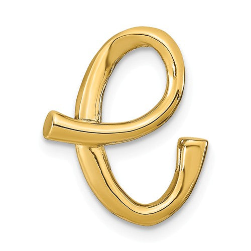 14k Yellow Gold Initial Letter E Cursive Chain Slide Pendant Charm