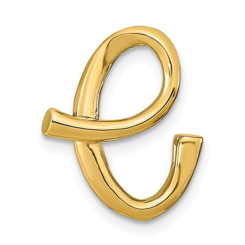 14k yellow gold initial letter e cursive chain slide pendant charm