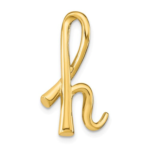 14k Yellow Gold Initial Letter H Cursive Chain Slide Pendant Charm