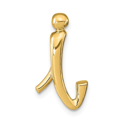 14k yellow gold initial letter i cursive chain slide pendant charm