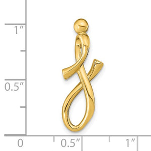 14k Yellow Gold Initial Letter J Cursive Chain Slide Pendant Charm