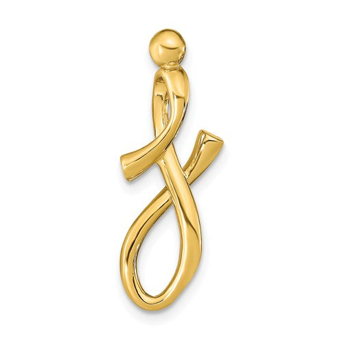 14k yellow gold initial letter j cursive chain slide pendant charm