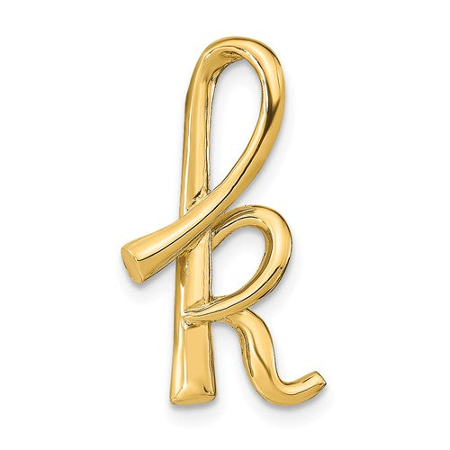 14k yellow gold initial letter k cursive chain slide pendant charm