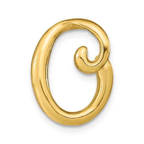 14k Yellow Gold Initial Letter O Cursive Chain Slide Pendant Charm