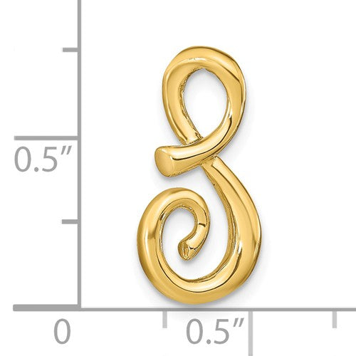 14k Yellow Gold Initial Letter S Cursive Chain Slide Pendant Charm