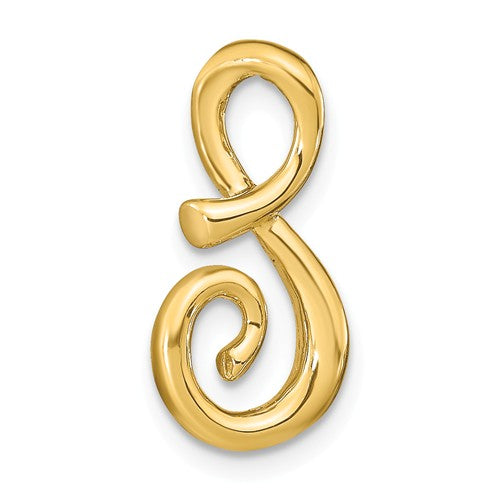 14k Yellow Gold Initial Letter S Cursive Chain Slide Pendant Charm