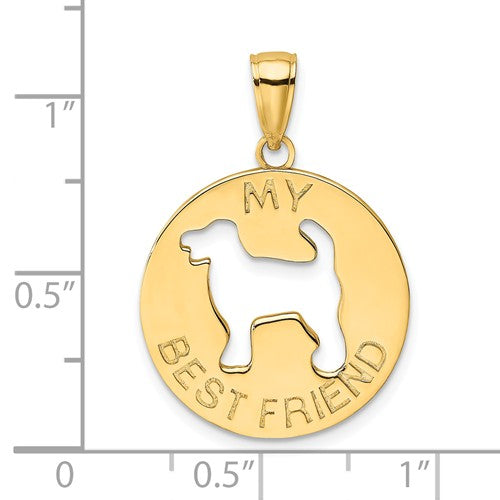 14k Yellow Gold My Best Friend Dog Puppy Cut Out Pendant Charm