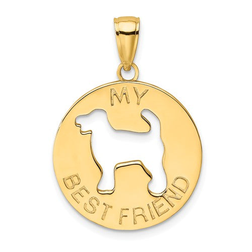 14k Yellow Gold My Best Friend Dog Puppy Cut Out Pendant Charm
