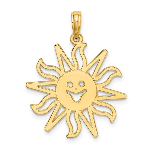 14k Yellow Gold Smiling Sun Celestial Cut Out Pendant Charm