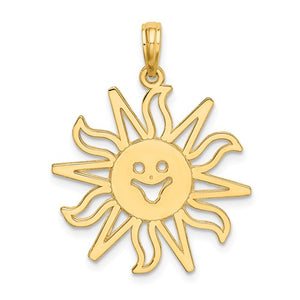 14k Yellow Gold Smiling Sun Celestial Cut Out Pendant Charm