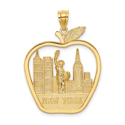 14k Yellow Gold New York Skyline Big Apple Statue of Liberty Pendant Charm