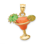 Indlæs billede til gallerivisning 14k Yellow Gold Enamel Orange Margarita Cocktail Drink Pendant Charm
