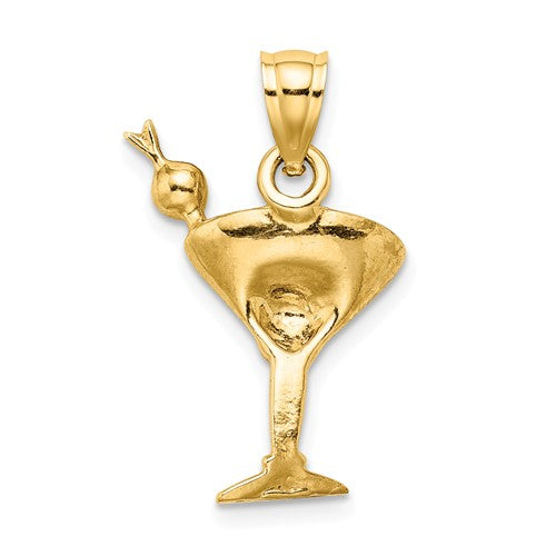Ladda upp bild till gallerivisning, 14k yellow gold enamel green martini cocktail drink pendant charm