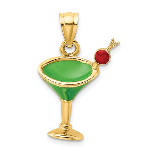 14k yellow gold enamel green martini cocktail drink pendant charm