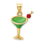 Φόρτωση εικόνας στο εργαλείο προβολής Συλλογής, 14k Yellow Gold Enamel Green Martini Cocktail Drink Pendant Charm
