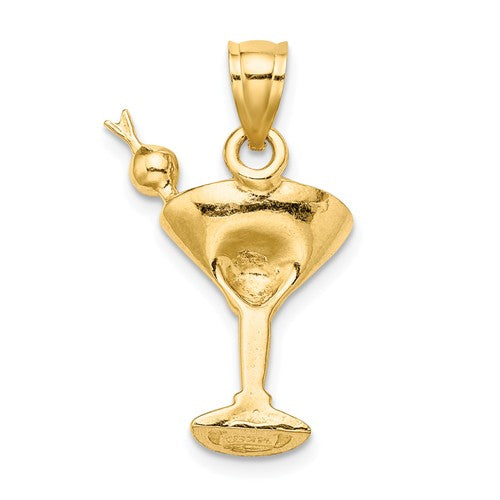 14k yellow gold enamel martini cocktail drink pendant charm