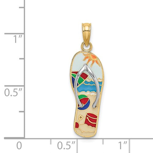画像をギャラリービューアに読み込む, 14k yellow gold enamel multi color flip flop slipper sandal 3d pendant charm