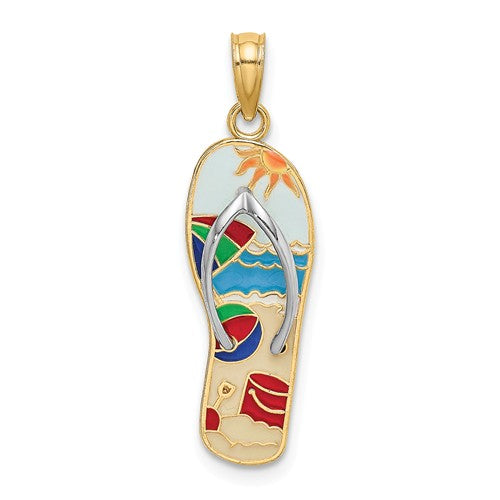 画像をギャラリービューアに読み込む, 14k yellow gold enamel multi color flip flop slipper sandal 3d pendant charm