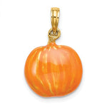 Cargar imagen en el visor de la galería, 14k Yellow Gold Enamel Pumpkin Halloween Jack O Lantern Cat Pendant Charm
