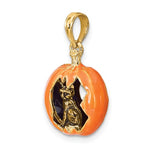 Indlæs billede til gallerivisning 14k Yellow Gold Enamel Pumpkin Halloween Jack O Lantern Cat Pendant Charm

