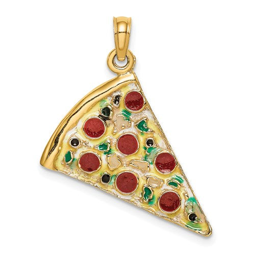 14k Yellow Gold Enamel Pepperoni Pizza Slice Pendant Charm