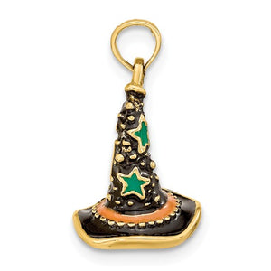 14k Yellow Gold Halloween Witch Hat 3D Pendant Charm