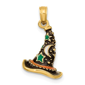 14k Yellow Gold Halloween Witch Hat 3D Pendant Charm