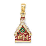 Afbeelding in Gallery-weergave laden, 14k Yellow Gold Enamel Gingerbread House Holiday 3D Pendant Charm
