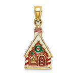 Afbeelding in Gallery-weergave laden, 14k Yellow Gold Enamel Gingerbread House Holiday 3D Pendant Charm
