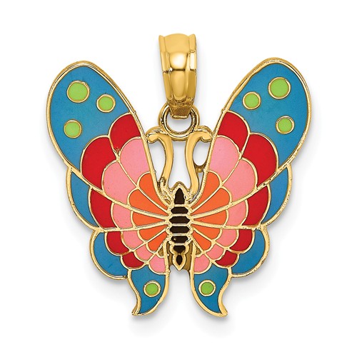 14k Yellow Gold with Enamel Butterfly Pendant Charm