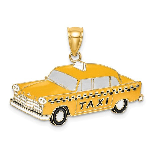 14k Yellow Gold with Enamel Yellow Cab Taxi Pendant Charm