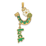 Load image into Gallery viewer, 14k Yellow Gold Enamel Green Horseshoe Luck Flowers Pendant Charm
