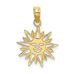 14k Yellow Gold Smiling Sun Celestial Small Pendant Charm