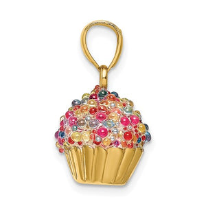 14k Yellow Gold Cupcake with Beaded Icing Pendant Charm