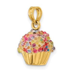 14k Yellow Gold Cupcake with Beaded Icing Pendant Charm