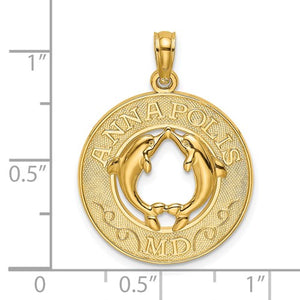 14k Yellow Gold Annapolis MD Dolphins Round Circle Pendant Charm