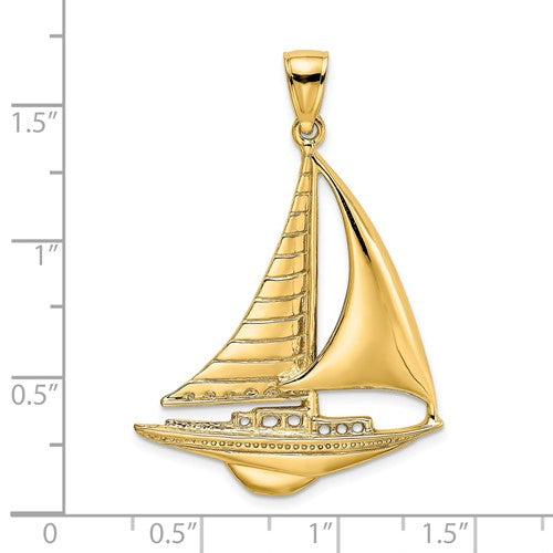 14k Yellow Gold Sailboat Sailing Large Pendant Charm