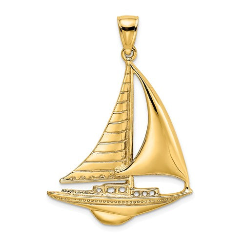 14k Yellow Gold Sailboat Sailing Large Pendant Charm