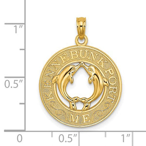 14k Yellow Gold Kennebunkport ME Maine Dolphins Round Circle Pendant Charm