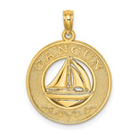 Load image into Gallery viewer, 14k Yellow Gold Cancun Mexico Sailboat Circle Pendant Charm
