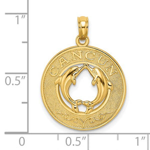 14k Yellow Gold Cancun Mexico Dolphins Travel Vacation Pendant Charm