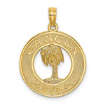 Indlæs billede til gallerivisning 14k Yellow Gold Cancun Mexico Palm Tree Circle Pendant Charm
