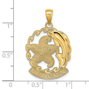 14k Yellow Gold Cancun Mexico Dolphin Starfish Travel Vacation Pendant Charm