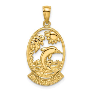 14k Yellow Gold Cancun Mexico Dolphin Beach Sunset Travel Vacation Pendant Charm