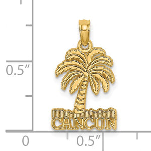 14k Yellow Gold Cancun Mexico Palm Tree Travel Vacation Holiday Pendant Charm