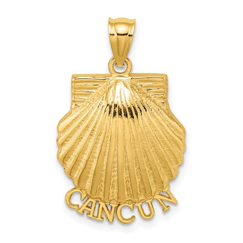 14k Yellow Gold Cancun Mexico Scallop Shell Clamshell Seashell Pendant Charm