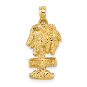 14k Yellow Gold Cancun Mexico Palm Tree Travel Vacation Holiday Pendant Charm