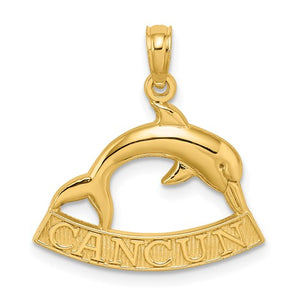 14k Yellow Gold Cancun Mexico Dolphin Travel Vacation Pendant Charm