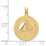 Load image into Gallery viewer, 14k Yellow Gold Pentwater MI Sailboat Round Circle Pendant Charm
