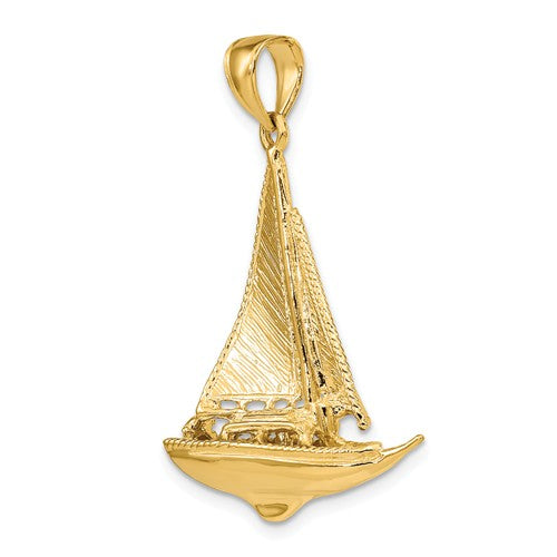 14k Yellow Gold Sailboat Sailing 3D Large Pendant Charm